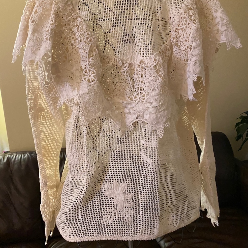 🌼Jen's Pirate Booty, Seaside  Net-Mesh Lace Blouse Size L - Picture 4 of 10